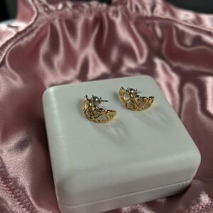 Faux gold & diamond pierced earrings.